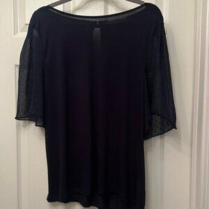 LOFT Elegant Navy Blue Sheer Sleeve Top